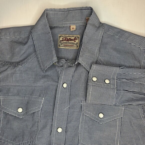 Rafter Shirt Youth Boys XL Pearl Snap Button Up Plaid Blue White Western Cowboy - Picture 1 of 13